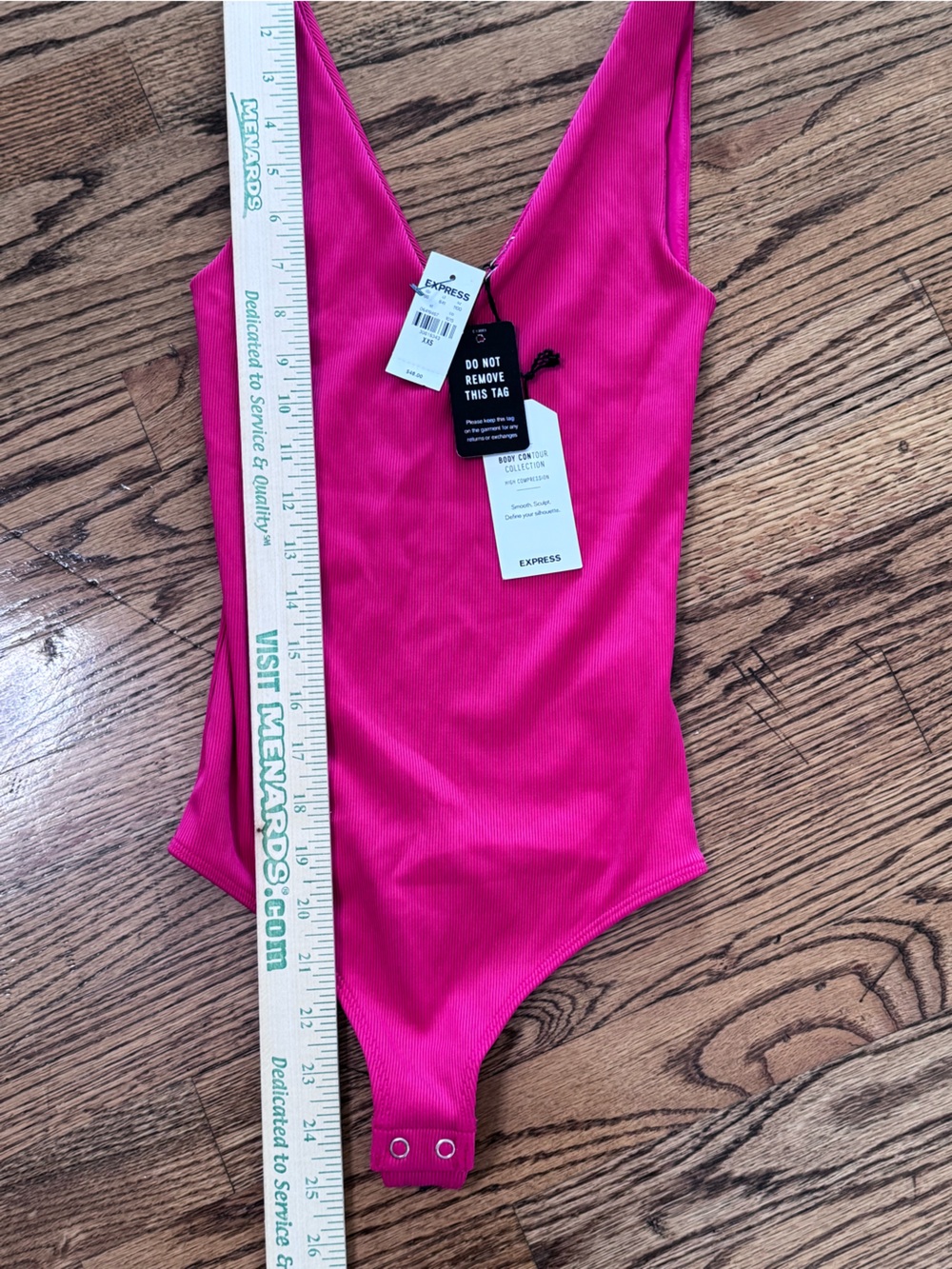 NWT Express Body Contour High Compression Pink Ribbed V-Neck One-Piece Bodysuit - Picture 6 of 6